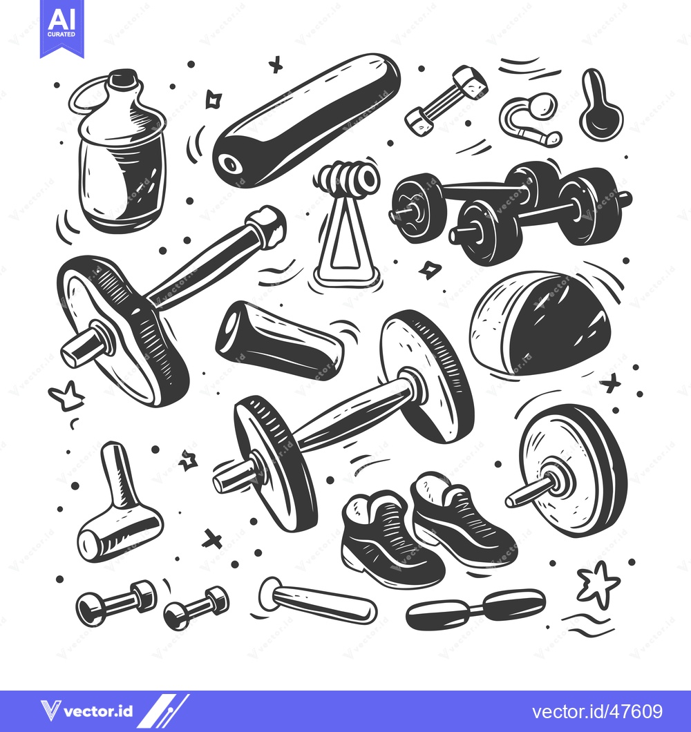 Premium Vector dari Hand-Drawn Sketch of Various Fitness Equipment