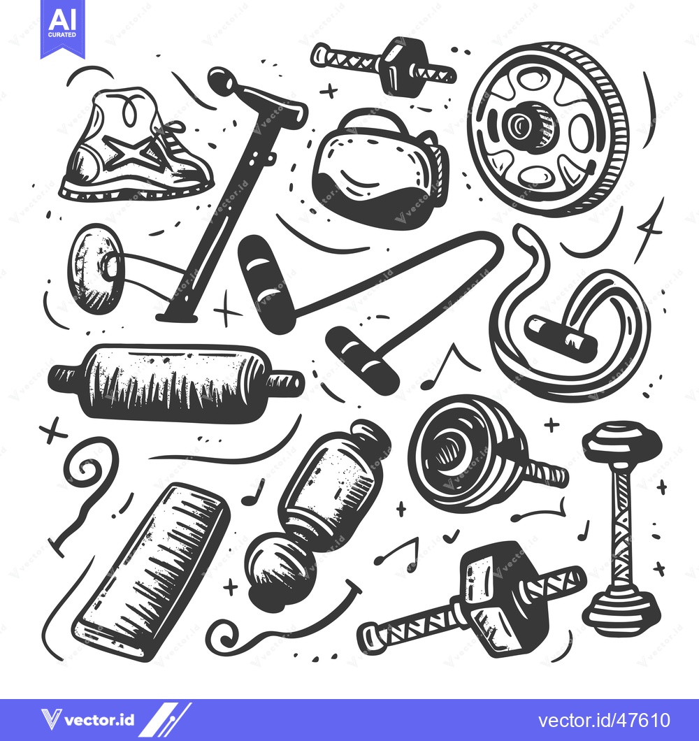 Premium Vector of Hand-Drawn Sketch of Various Fitness Equipment and Accessories