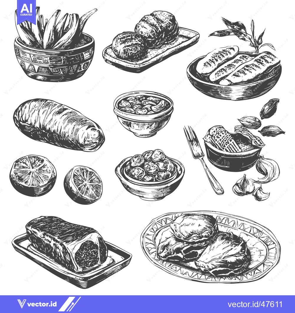Premium Vector of Hand-Drawn Sketch of Various Food Items
