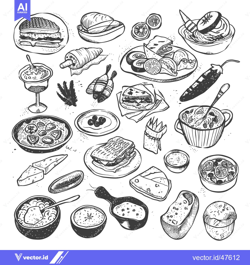 Premium Vector of Hand-Drawn Sketch of Various Food Items