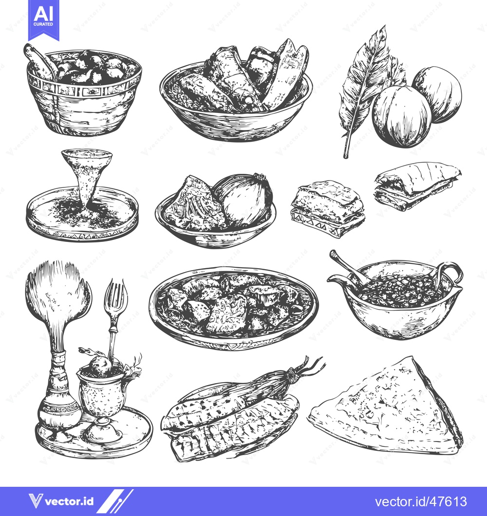 Premium Vector dari Hand Drawn Sketch of Various Foods and Dishes
