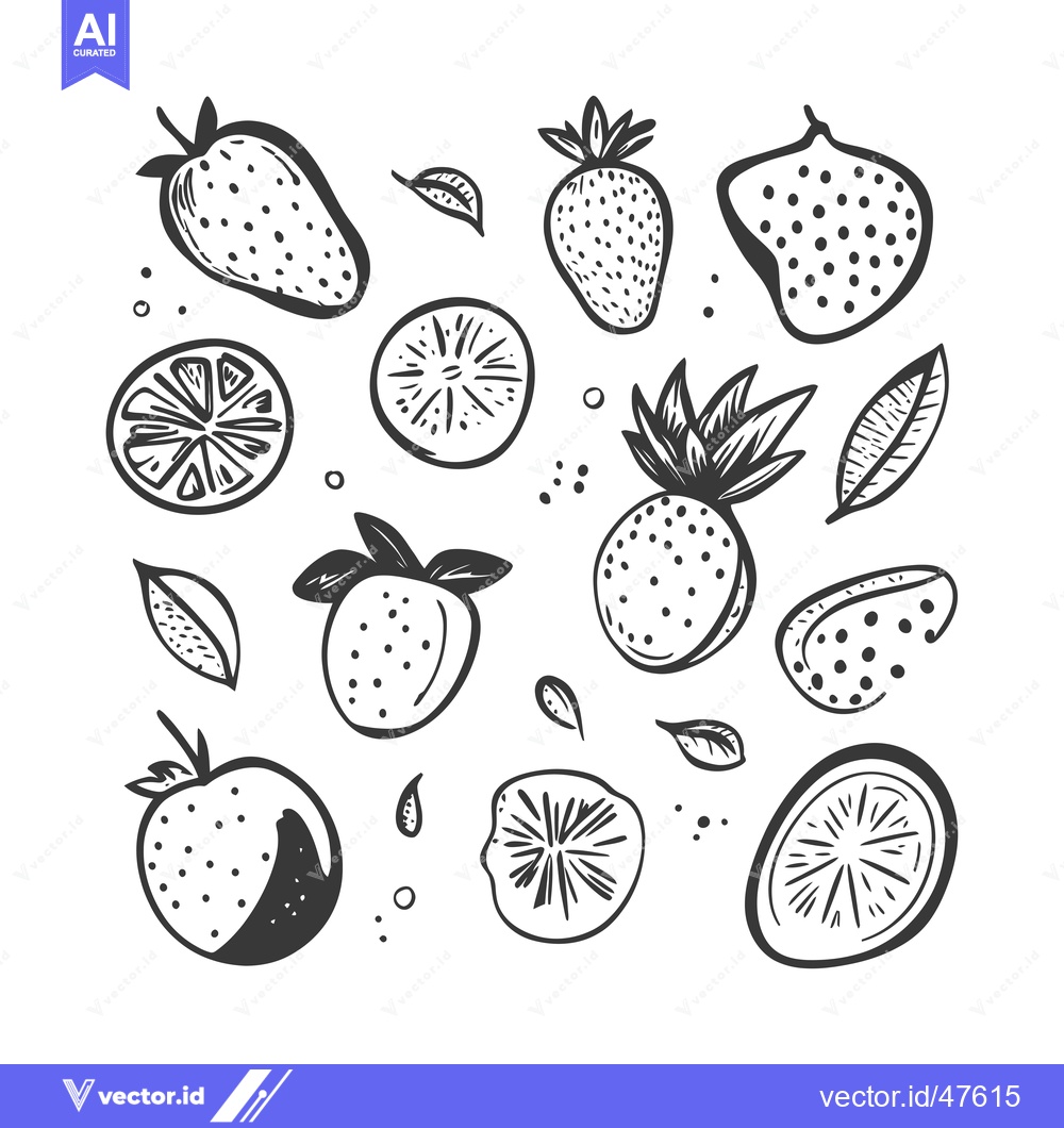 Premium Vector dari Hand-drawn sketch of various fruits and leaves