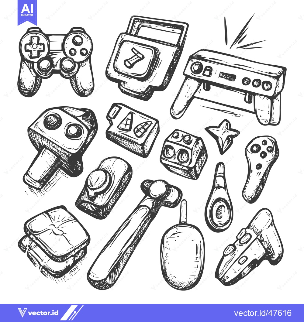 Premium Vector dari Hand-Drawn Sketch of Various Gaming Controllers