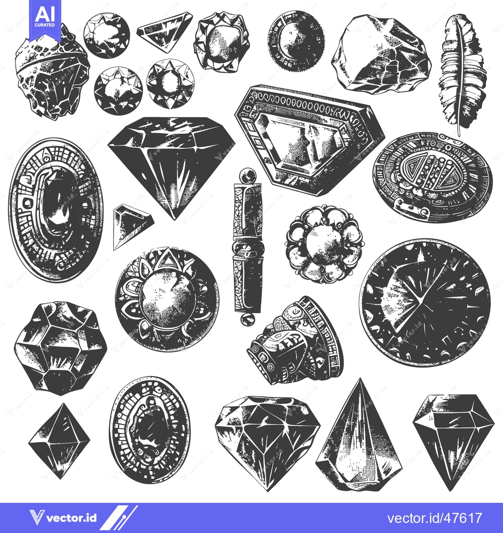 Premium Vector of Hand-drawn Sketch of Various Gemstones, Jewels, and Ornamental Objects