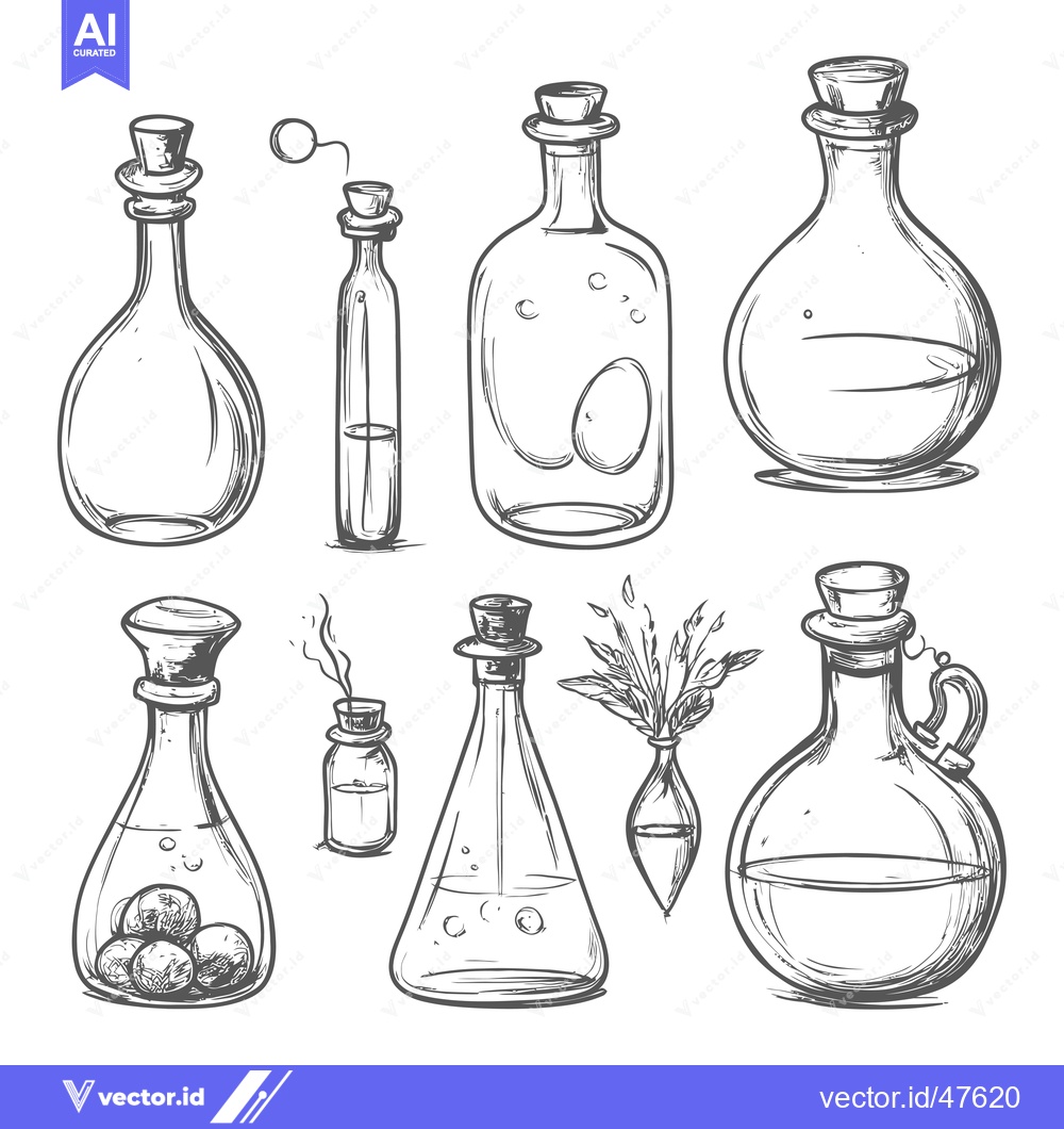 Premium Vector of Hand-Drawn Sketch of Various Glass Bottles with Closures