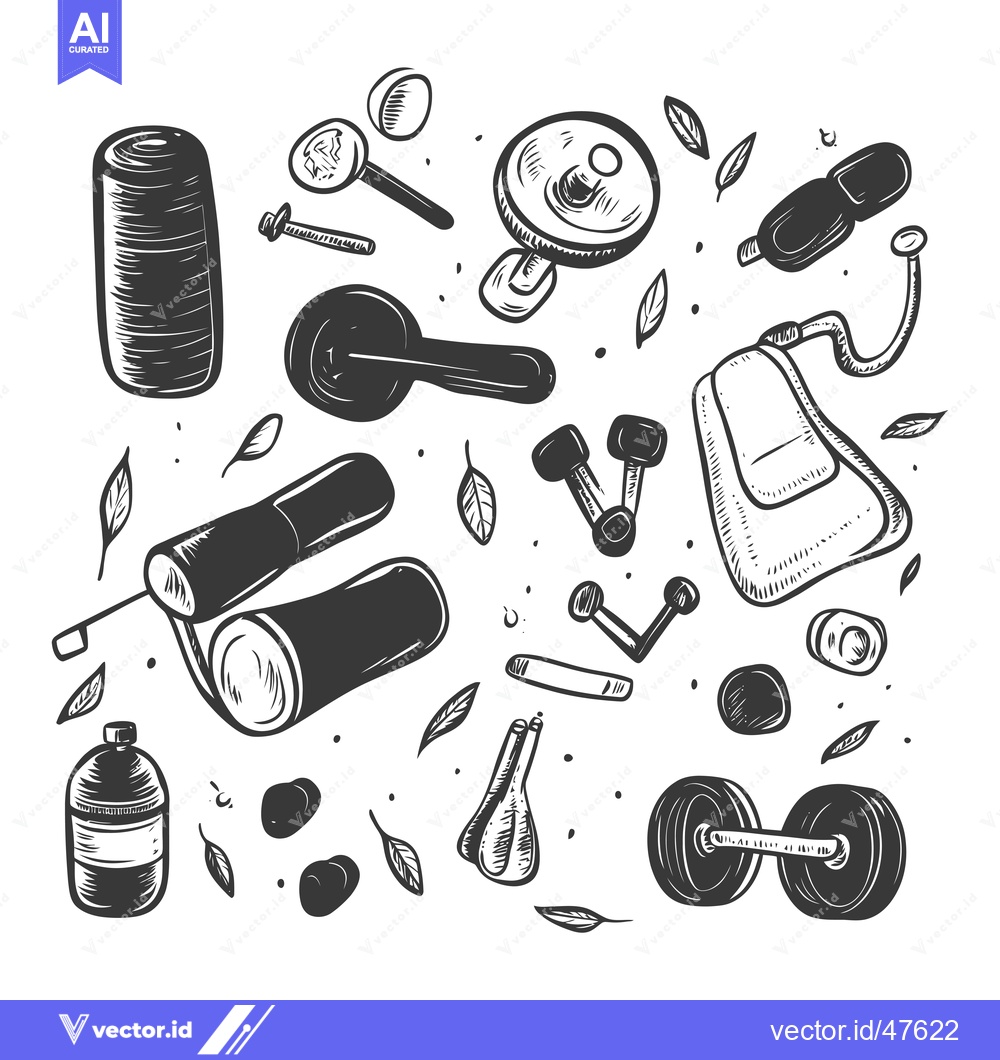 Premium Vector dari Hand-Drawn Sketch of Various Gym and Fitness Equipment