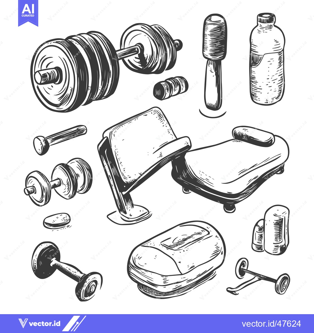 Premium Vector dari Hand-drawn Sketch of Various Gym Equipment and Accessories