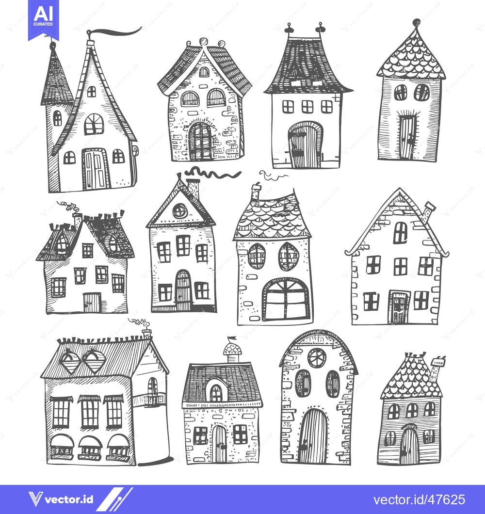 Premium Vector dari Hand-Drawn Sketch of Various Houses with Unique Architectural Details
