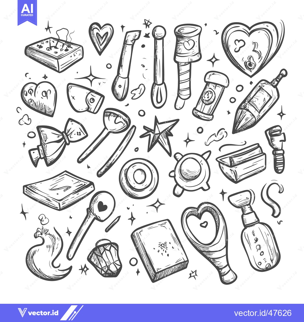 Premium Vector dari Hand-Drawn Sketch of Various Love-Themed Objects