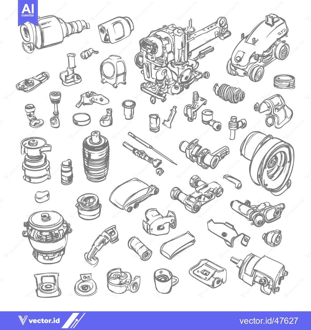 Premium Vector dari Hand-Drawn Sketch of Various Machine Components and Parts