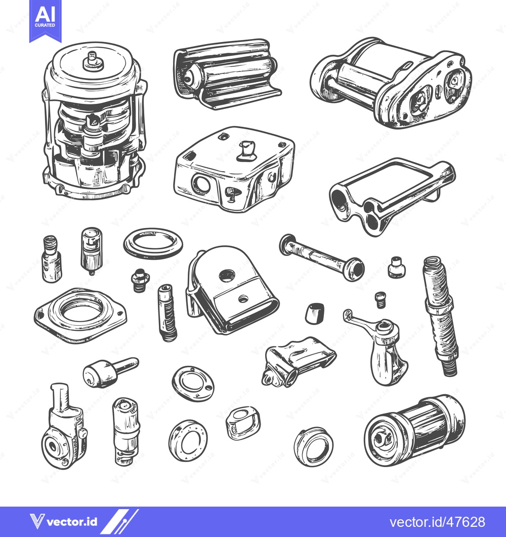 Premium Vector of Hand-drawn Sketch of Various Machine Parts