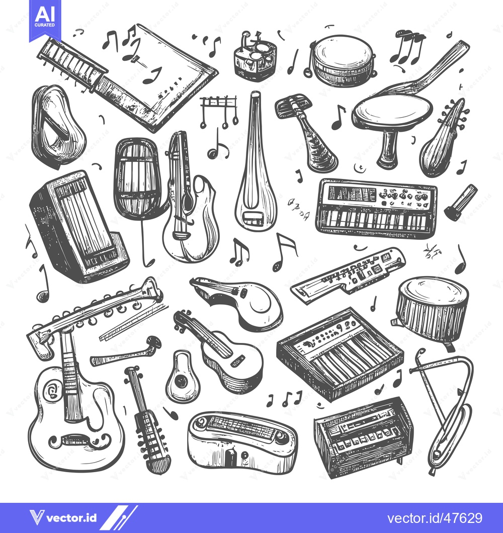 Premium Vector dari Hand-Drawn Sketch of Various Musical Instruments
