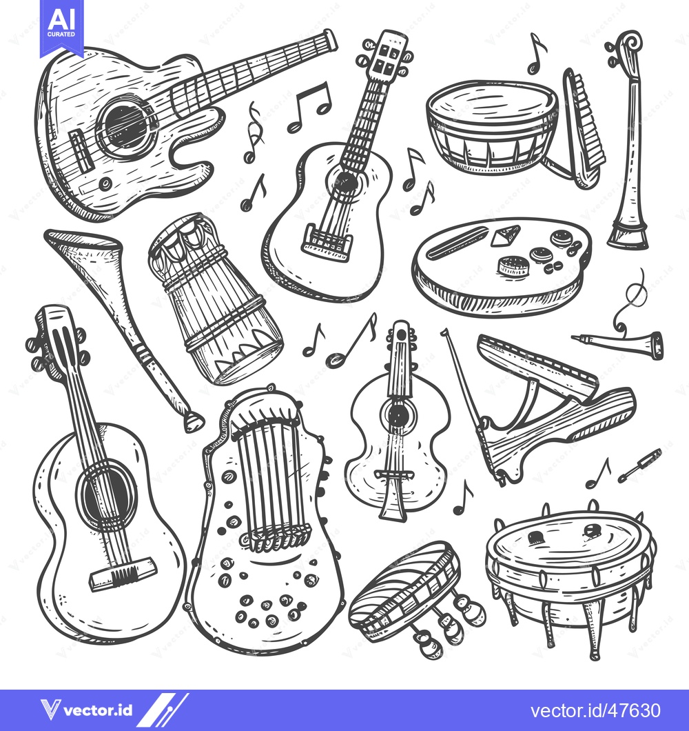 Premium Vector dari Hand-Drawn Sketch of Various Musical Instruments