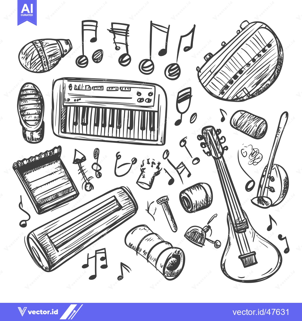 Premium Vector of Hand-Drawn Sketch of Various Musical Instruments and Notes