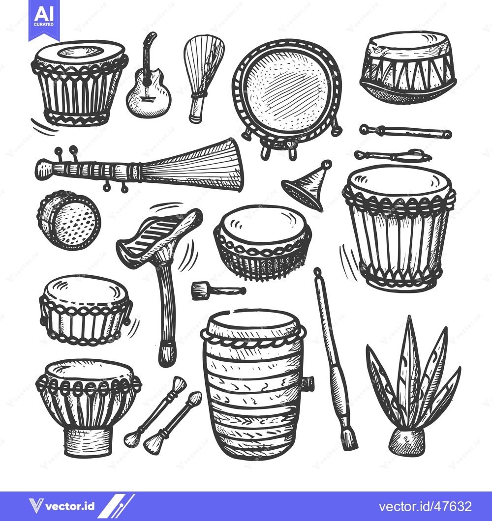 Premium Vector dari Hand Drawn Sketch of Various Musical Percussion Instruments
