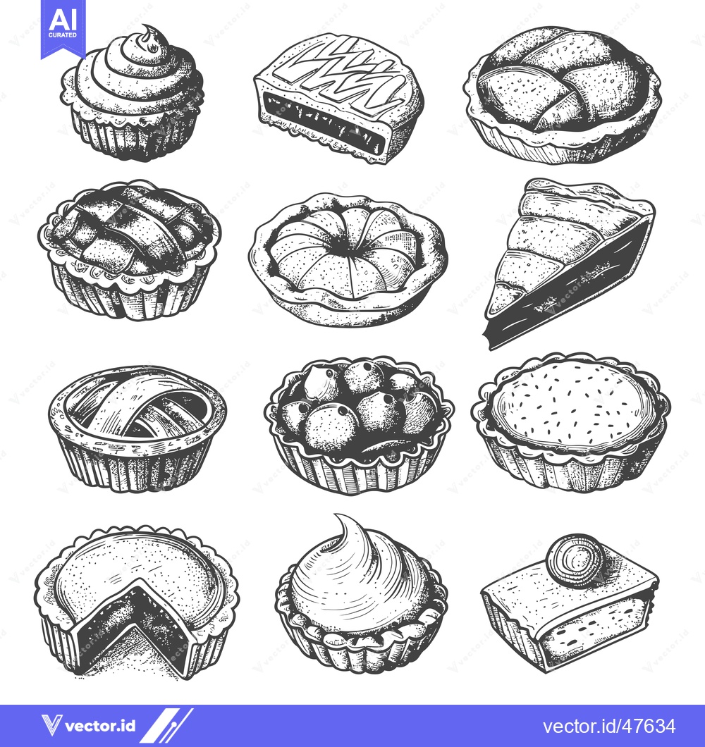 Premium Vector of Hand Drawn Sketch of Various Pastry and Pie Desserts