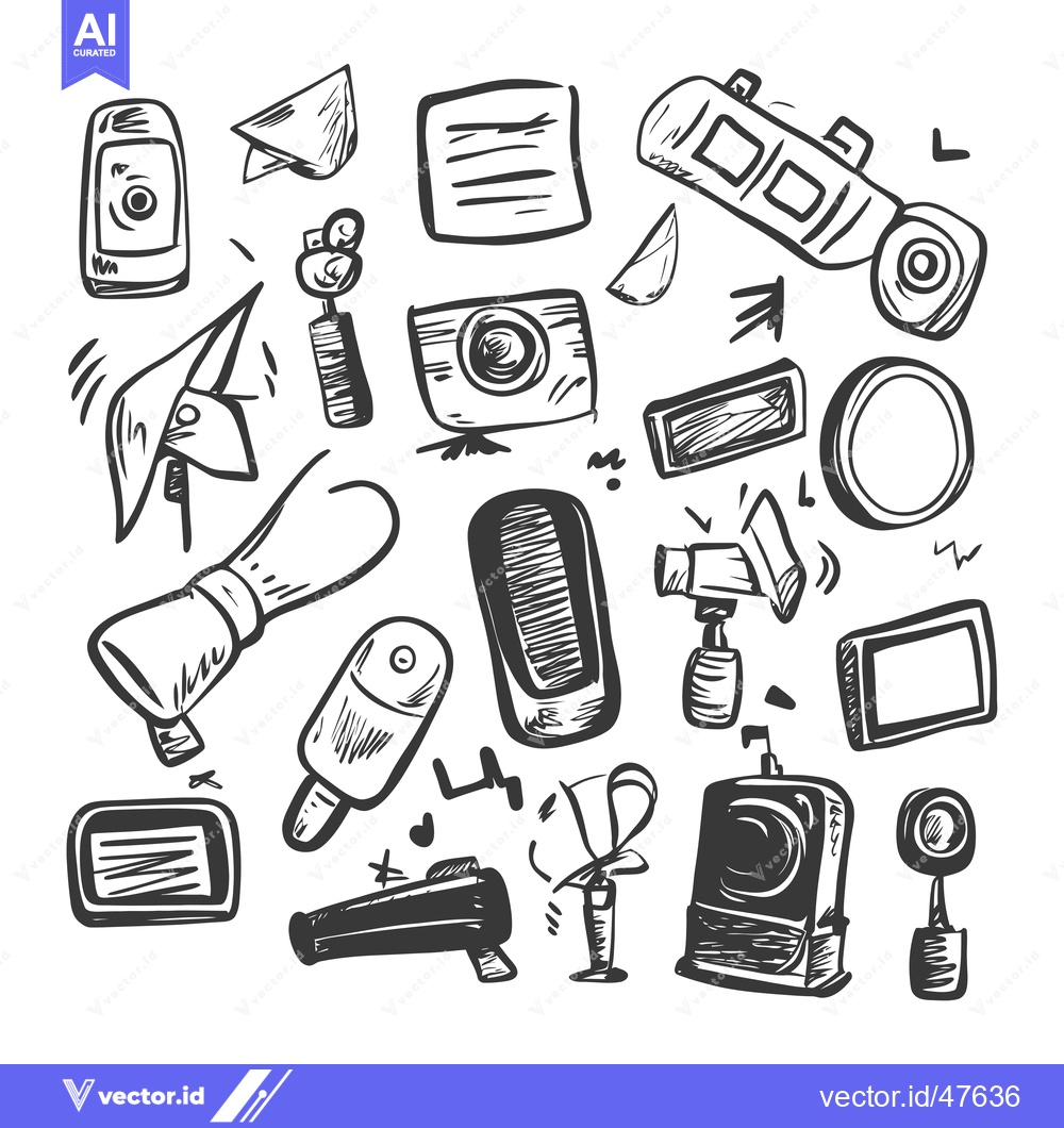 Premium Vector dari Hand-Drawn Sketch of Various Photography Equipment and Accessories