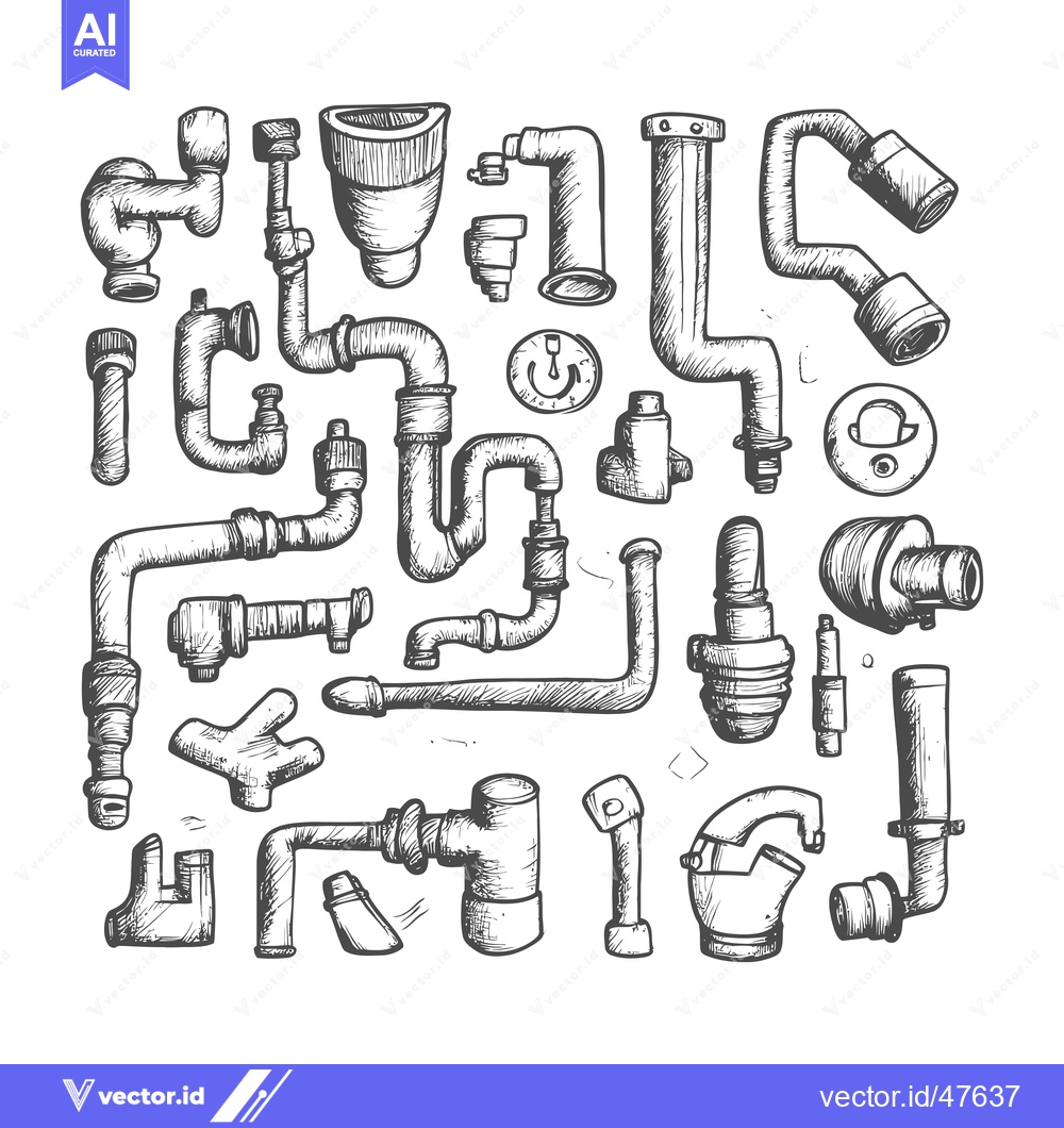 Premium Vector dari Hand-Drawn Sketch of Various Plumbing and Piping Components
