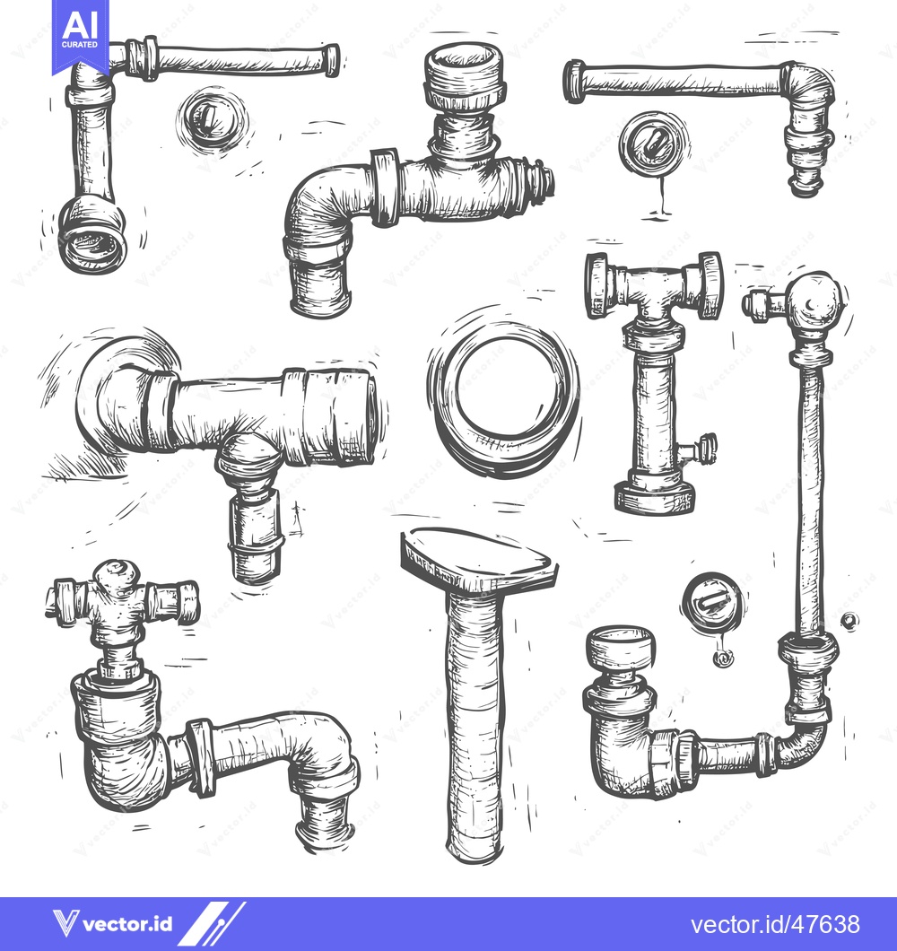 Premium Vector dari Hand-Drawn Sketch of Various Plumbing Pipes and Fittings