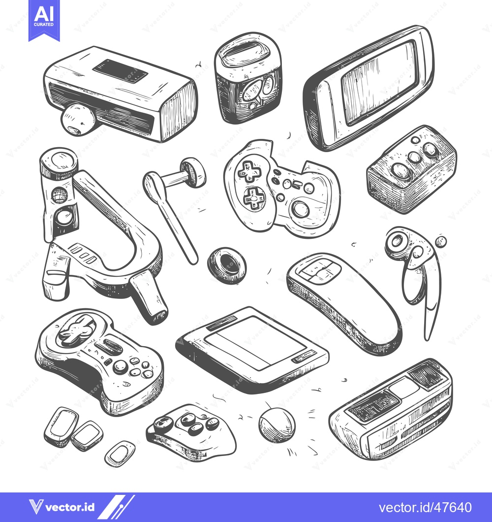 Premium Vector dari Hand-Drawn Sketch of Various Retro Gaming Devices and Controllers