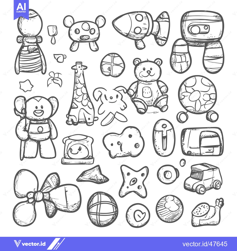 Premium Vector dari Hand-Drawn Sketch of Various Toys for Children