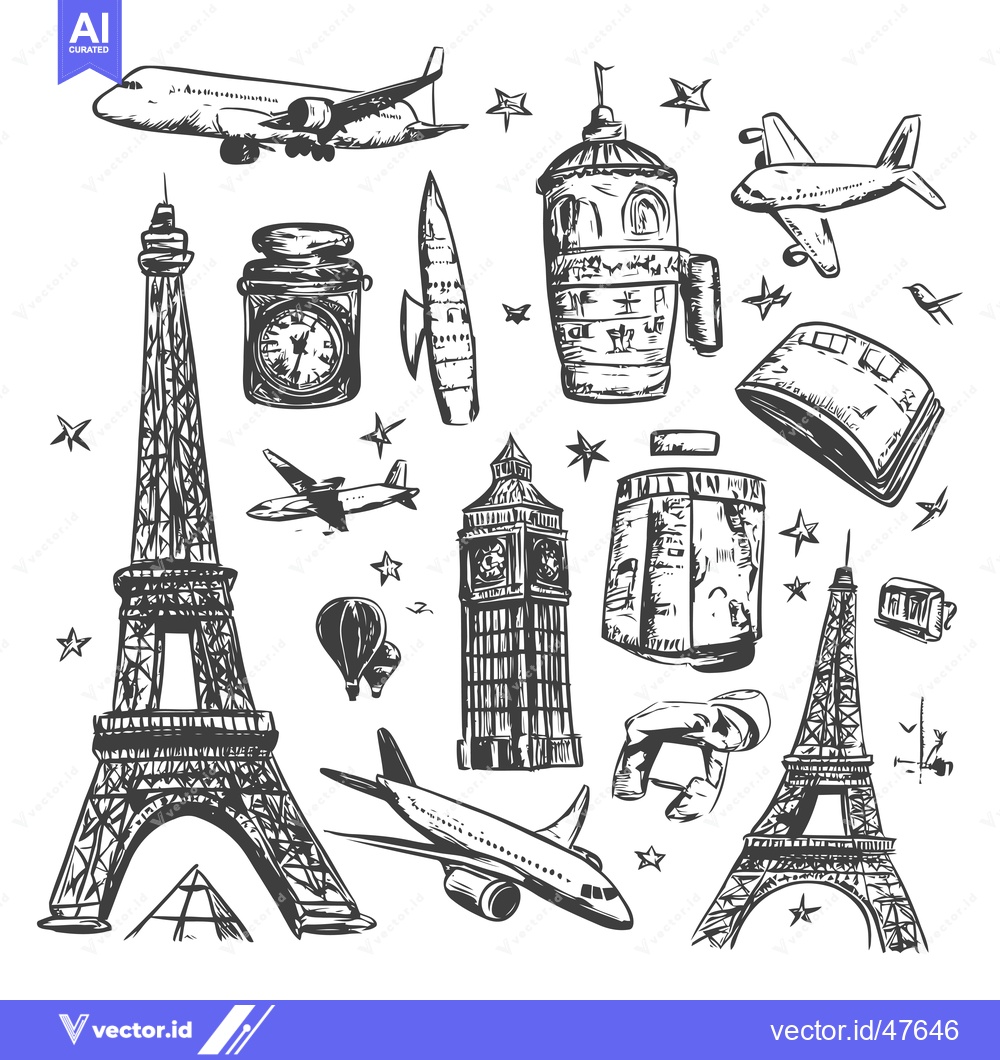 Premium Vector dari Hand-drawn sketch of various travel destinations and landmarks