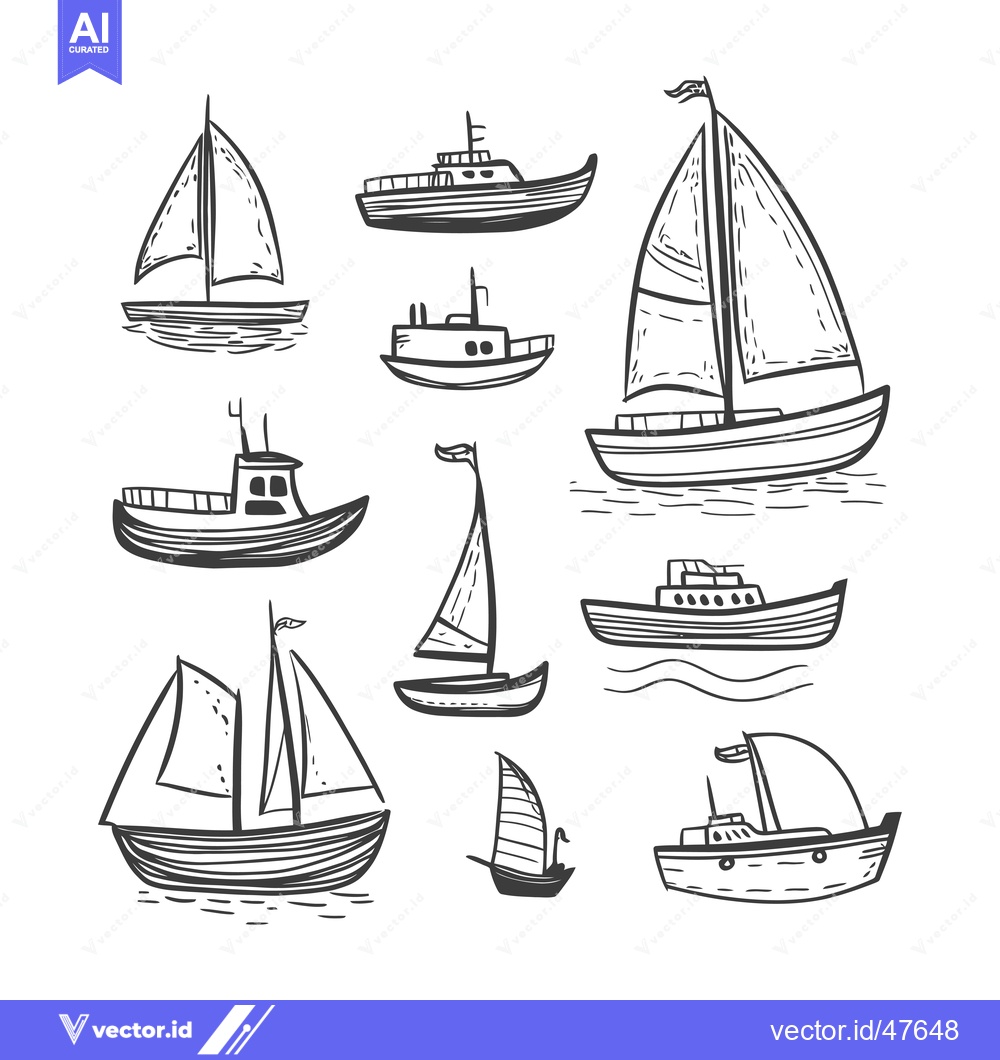 Premium Vector of Hand-Drawn Sketch of Various Types of Boats and Ships