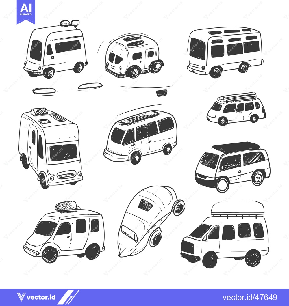 Premium Vector dari Hand-drawn Sketch of Various Types of Vans