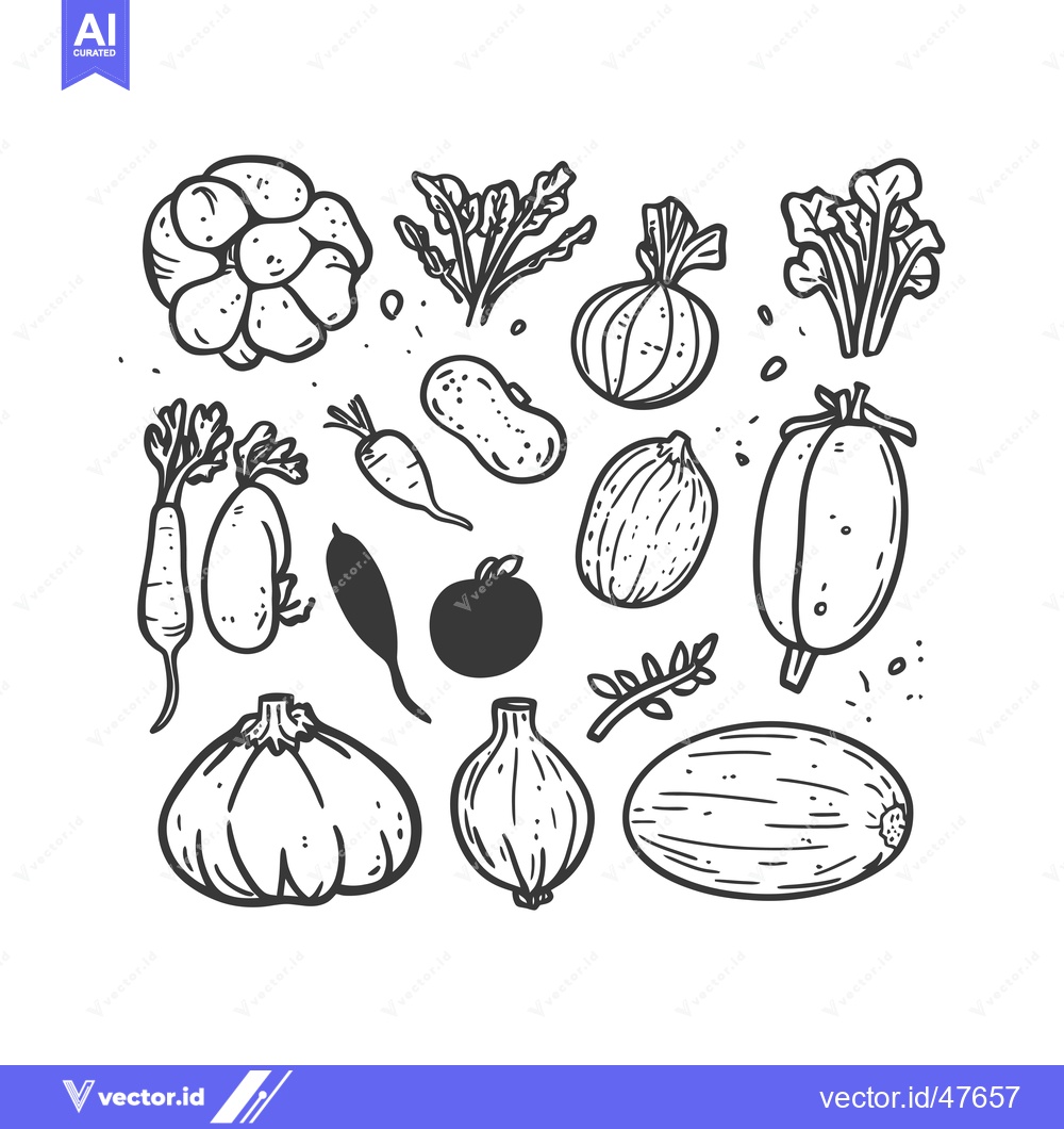 Premium Vector dari Hand-Drawn Sketch of Various Vegetables and Herbs