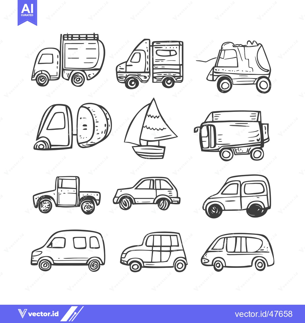 Premium Vector of Hand-drawn Sketch of Various Vehicles and a Sailboat