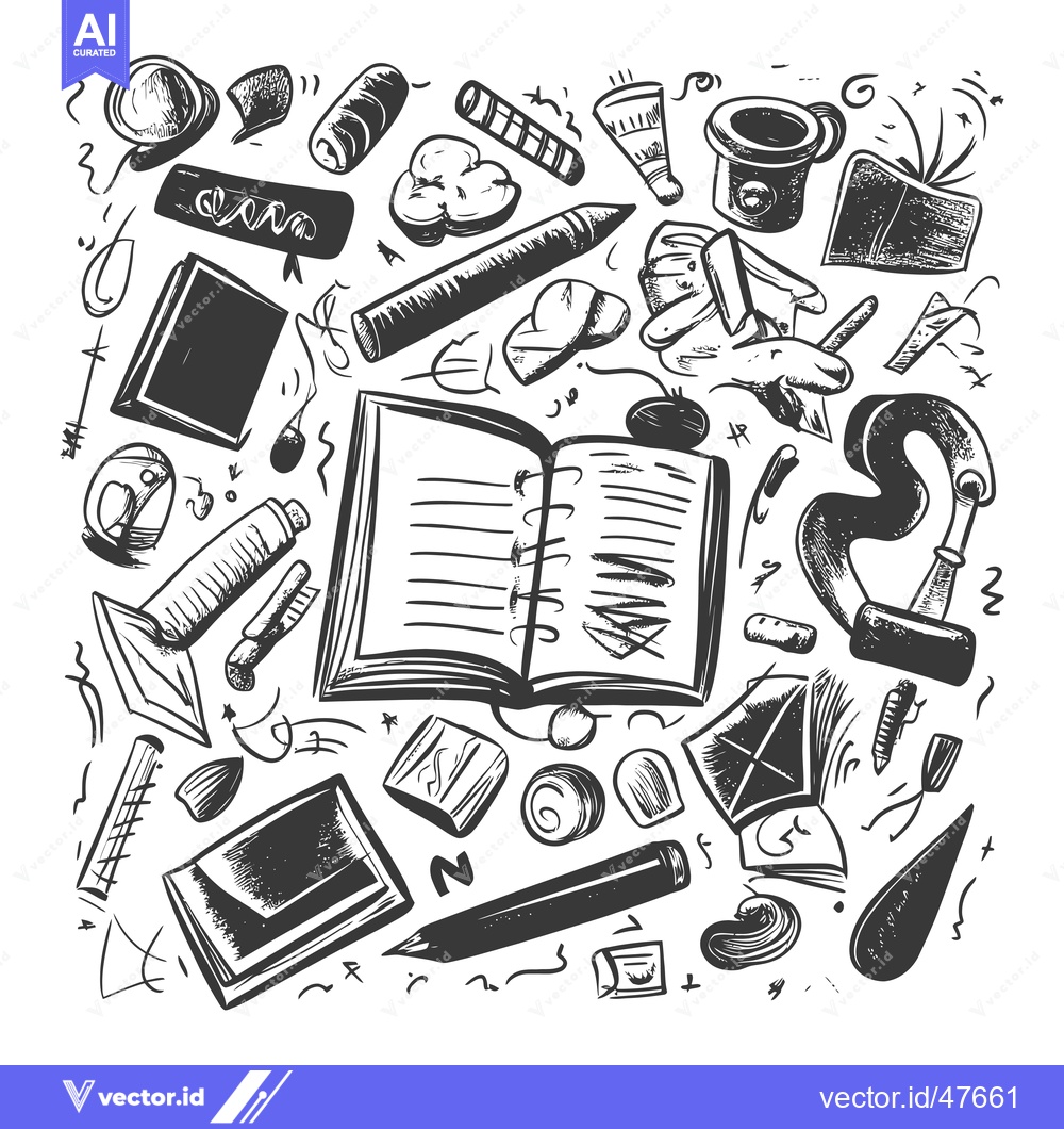 Premium Vector dari Hand-drawn Sketch of Various Writing and Art Supplies