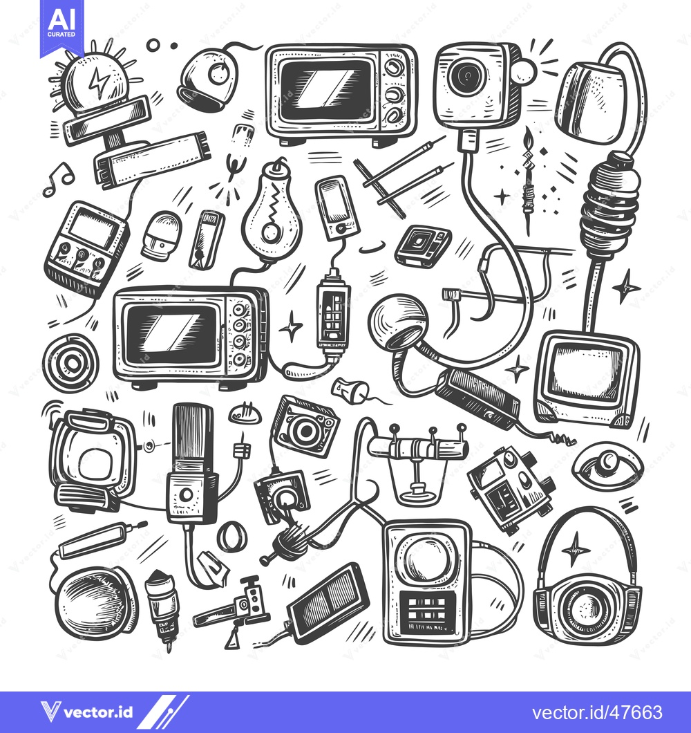 Premium Vector of Hand-drawn Sketch of Vintage Electronics and Gadgets