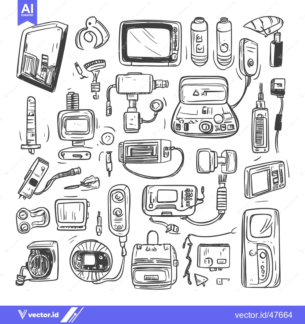 Premium Vector of Hand-Drawn Sketch of Vintage Electronics and Gadgets