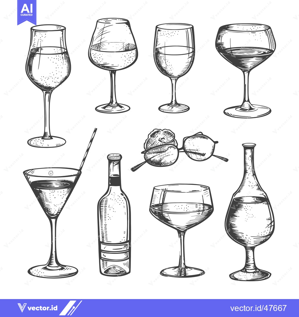 Premium Vector dari Hand-drawn Sketch of Wine Glasses and a Bottle