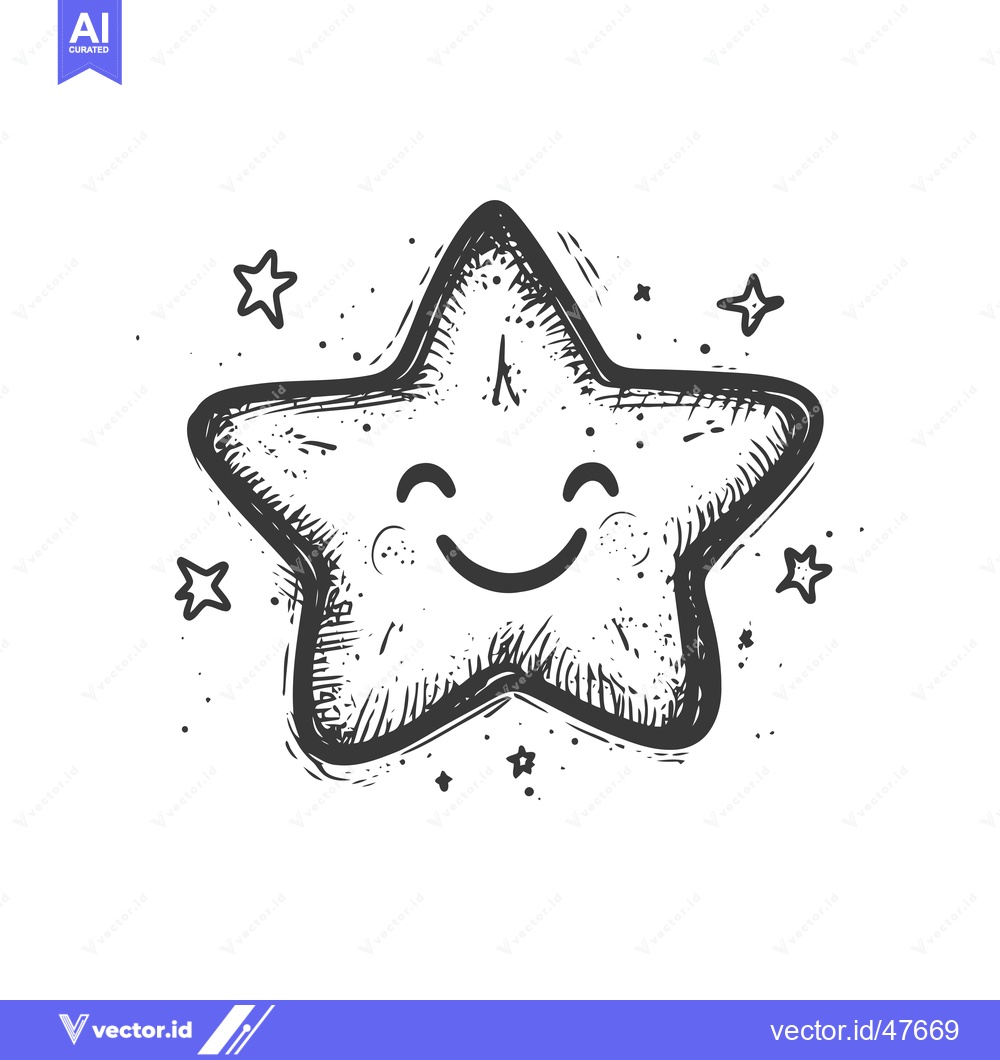 Premium Vector dari Hand-Drawn Smiling Star with Small Stars Surrounding It