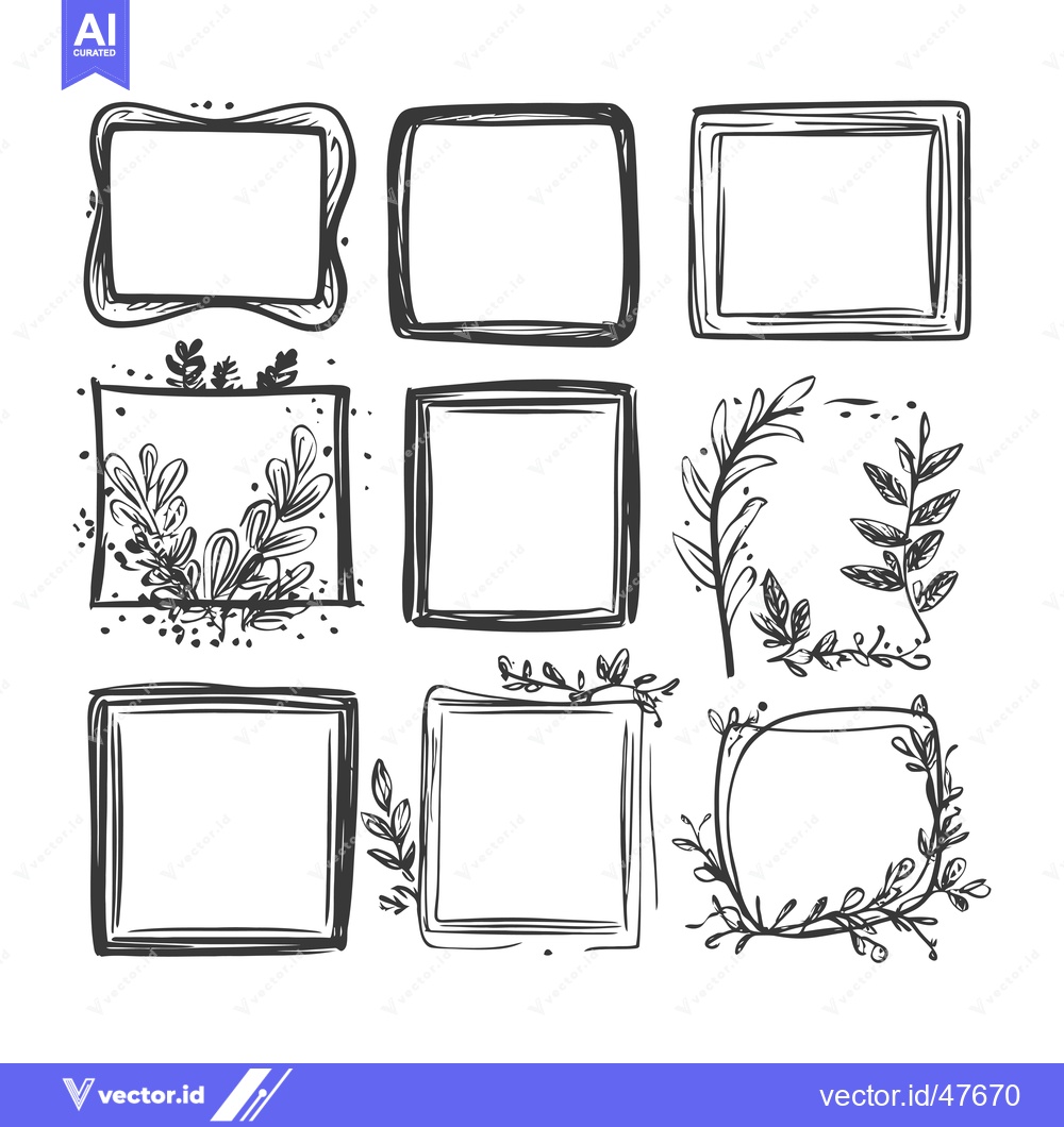 Premium Vector dari Hand-Drawn Square Frames with Floral Elements