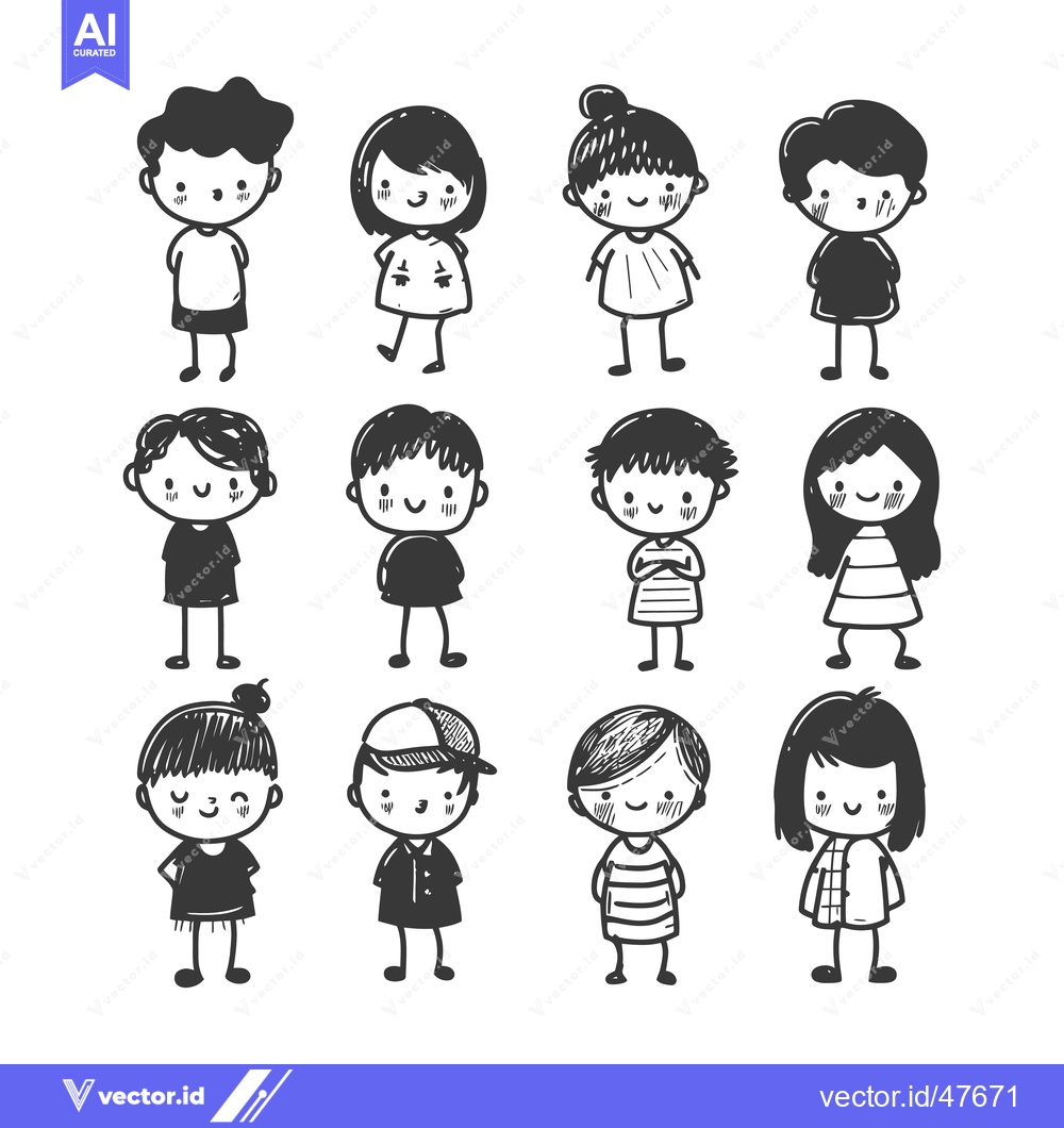 Premium Vector dari Hand-Drawn Stick Figure Illustrations of Children in Various Outfits