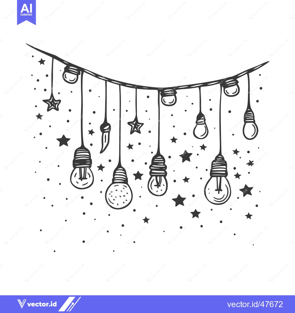 Premium Vector of Hand-Drawn String of Light Bulbs with Stars