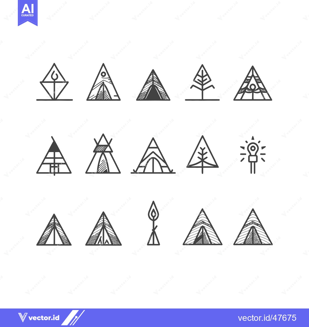 Premium Vector of Hand-drawn Tent and Campfire Icons