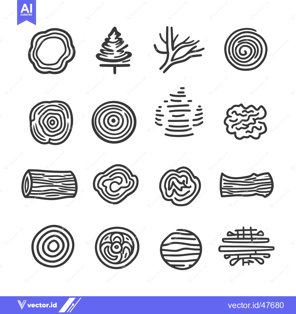 Premium Vector dari Hand-Drawn Vector Icons of Trees, Wood, and Log Cross-Sections