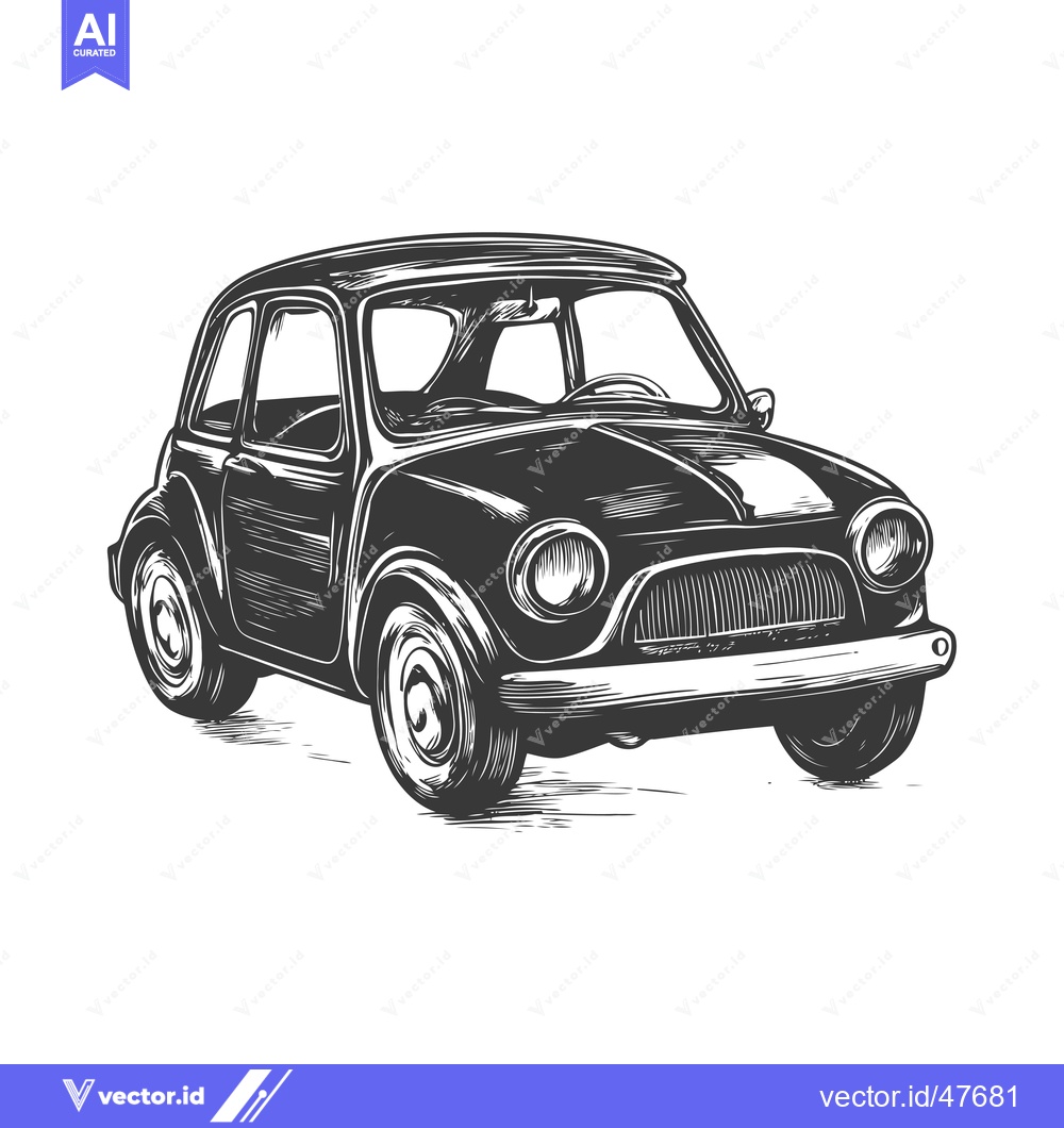 Premium Vector of Hand-drawn vintage black and white illustration of a classic car