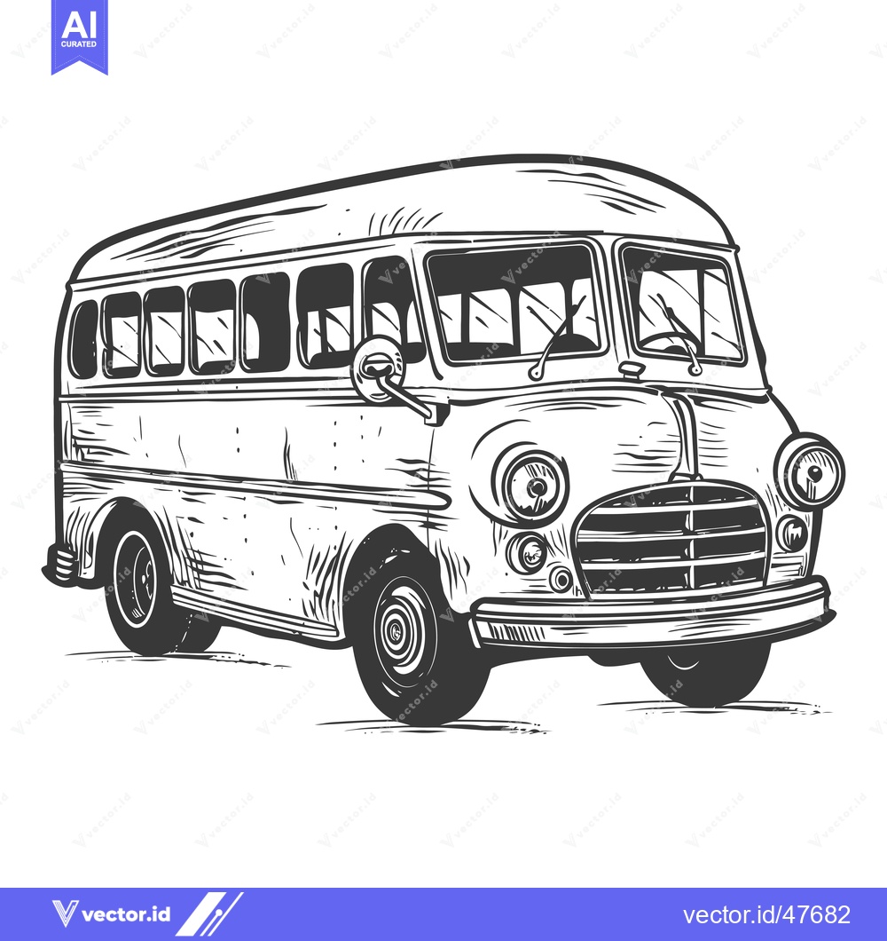 Premium Vector of Hand-drawn vintage bus with detailed features