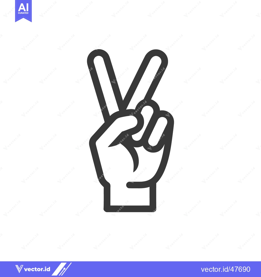 Premium Vector of Bold Line Art: Hand Displaying the Iconic Victory Sign