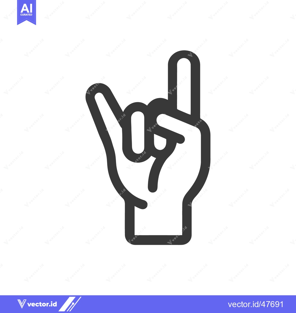 Premium Vector dari Rock On Hand Gesture Icon: Bold Outline on White Background