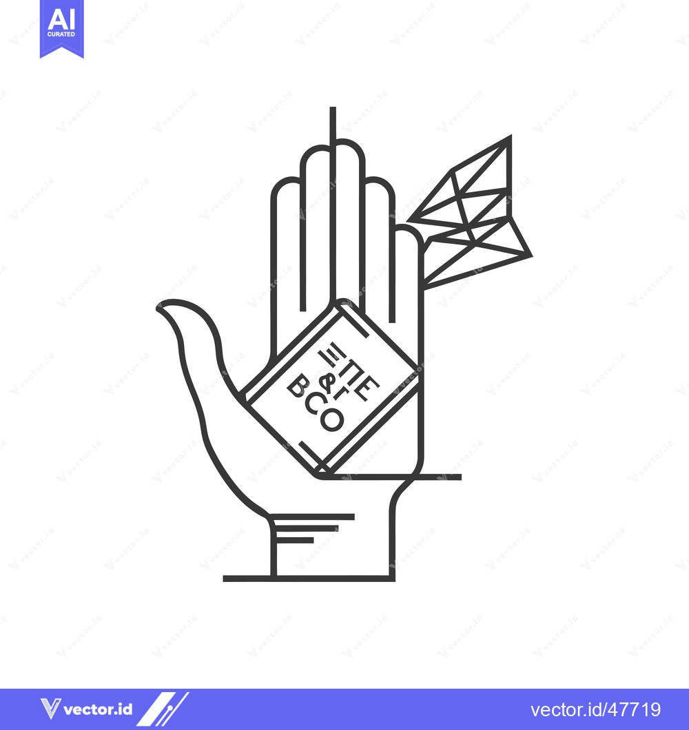 Premium Vector of Hand Holding a Box with the Words "The & Co" and a Diamond Above It