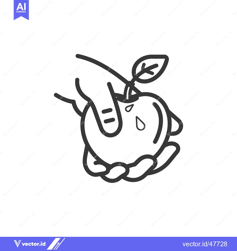 Premium Vector dari Hand Holding a Juicy Apple with a Leaf