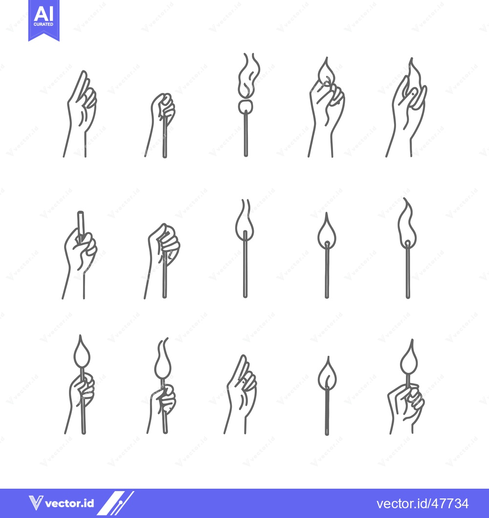 Premium Vector dari Hand Holding a Lit Matchstick - Different Stages of Fire