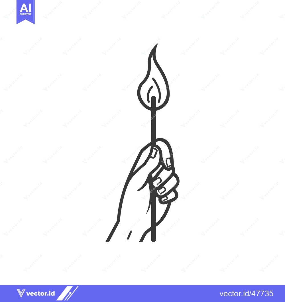 Premium Vector of Hand Holding a Lit Matchstick with a Flame