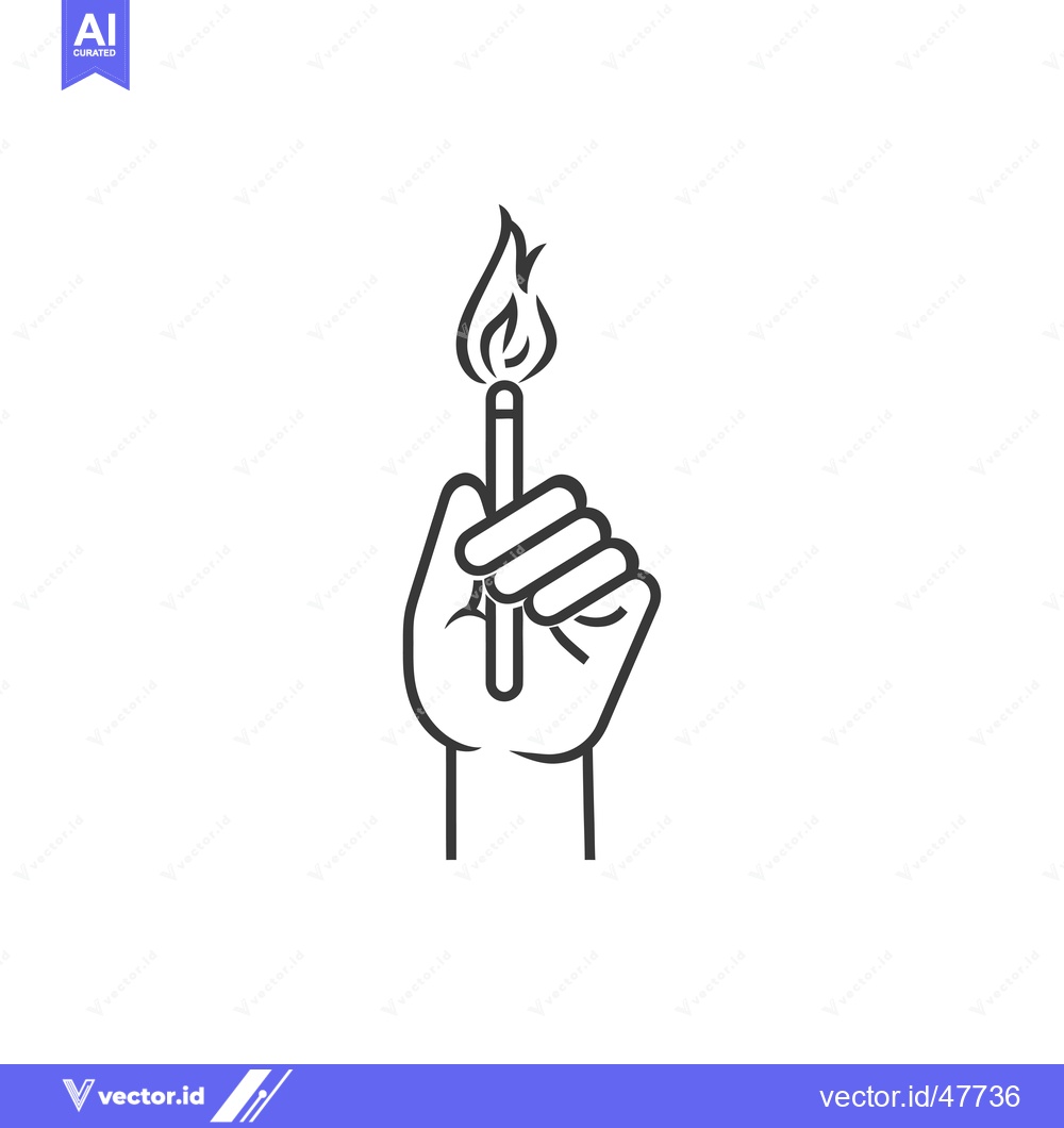 Premium Vector dari Hand Holding a Lit Matchstick with Flame