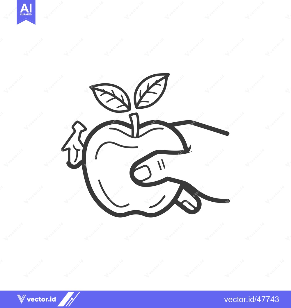 Premium Vector dari Hand Holding an Apple with a Leaf Stem